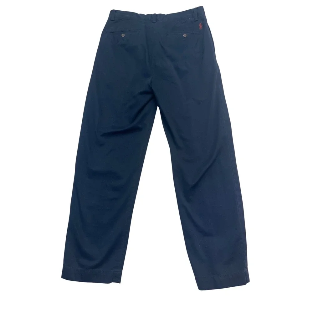 vtg 90s Polo Ralph Lauren 31x30 Navy Blue Ethan Pants Chino Cotton Pleated Mens